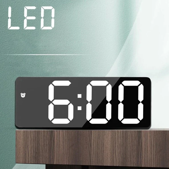 TriLine Aynalı LED Dijital Masa Saati Termometre Alarm Takvimli/ADPT - Resim 4