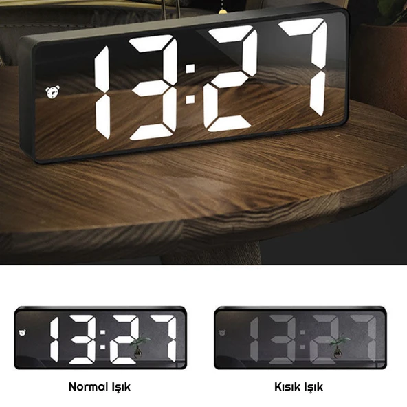 TriLine Aynalı LED Dijital Masa Saati Termometre Alarm Takvimli - 8