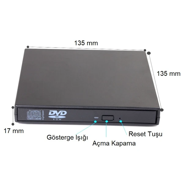 TriLine Harici DVD RW USB 2.0 CD DVD Yazıcı Okuyucu - 7