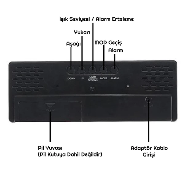 TriLine Aynalı LED Dijital Masa Saati Termometre Alarm Takvimli/ADPT - Resim 12