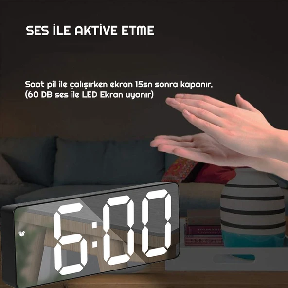 TriLine Aynalı LED Dijital Masa Saati Termometre Alarm Takvimli - 5