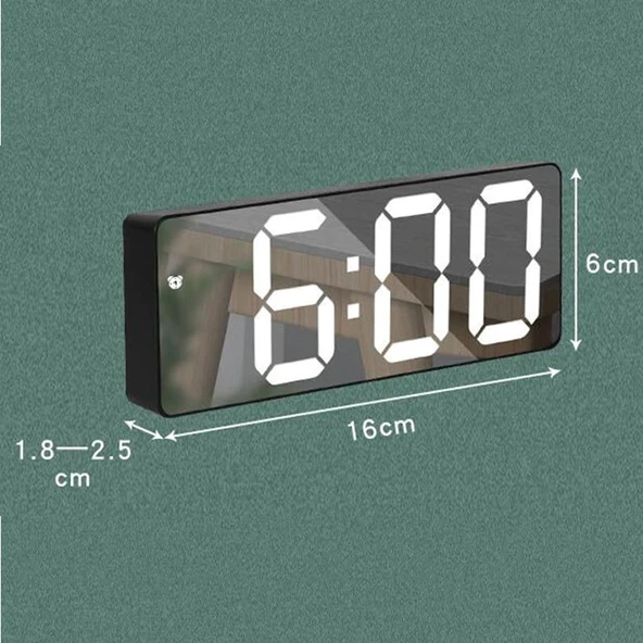 TriLine Aynalı LED Dijital Masa Saati Termometre Alarm Takvimli - 13