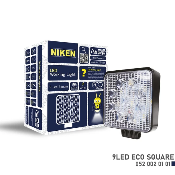 NİKEN Çalışma lambası ledli kare 22-27w 9 ledli niken eco