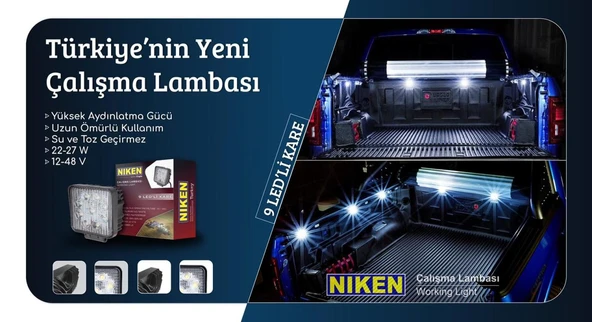 NİKEN Çalışma lambası ledli kare 22-27w 9 ledli niken eco - 3