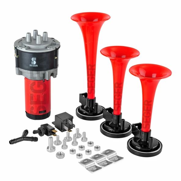 SEGER Seger 80kh kompresörlü korna 12volt kırmızı plastik borulu
