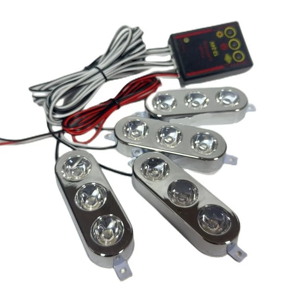 Space Çakar lamba 3x4 led kırmızı-mavi 12-24v / LAPA535-2