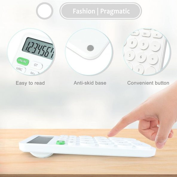 Valkyrie Junno Sevimli Yuvarlak Tuşlu 12 Basamaklı Masaüstü Hesap Makinesi Beyaz - 7