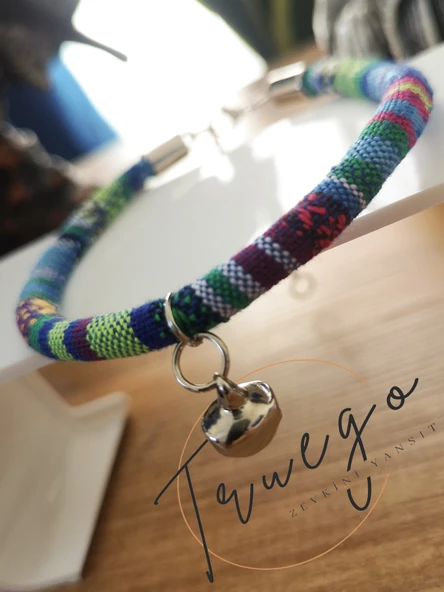 Zilli Kedi Köpek Boyun Tasması Bohem Kedi Kolyesi - Açık Mavi - 3