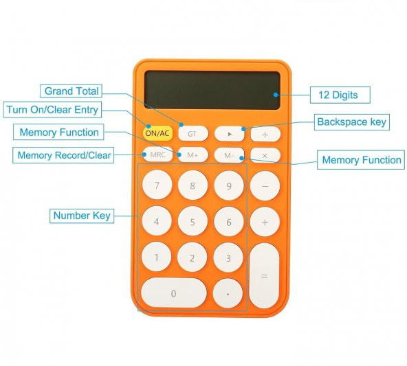 Valkyrie Junno Sevimli Yuvarlak Tuşlu 12 Basamaklı Masaüstü Hesap Makinesi Turuncu - 9