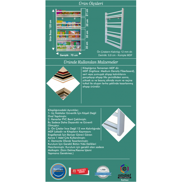 Emdief Home Misafir Çocuk Odası Kitap Rafları 4 Raflı Idea Çocuk Odası Kitap Rafı - 4
