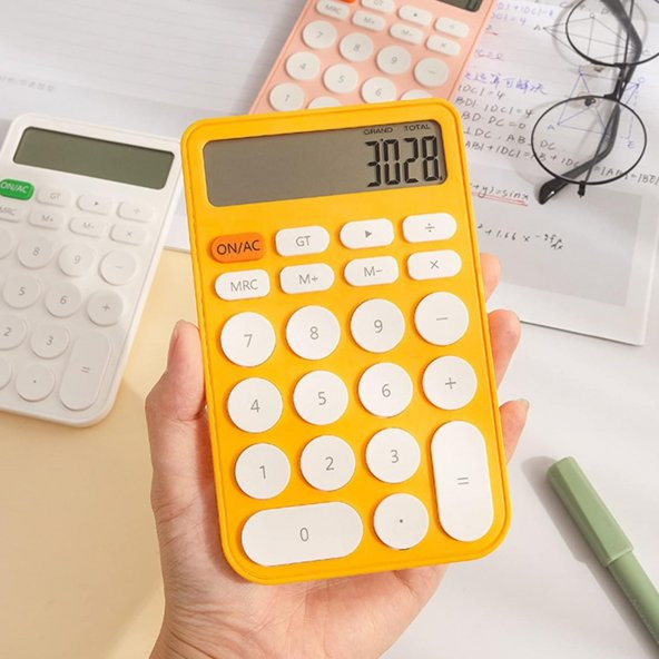 Valkyrie Junno Sevimli Yuvarlak Tuşlu 12 Basamaklı Masaüstü Hesap Makinesi Sarı - 3