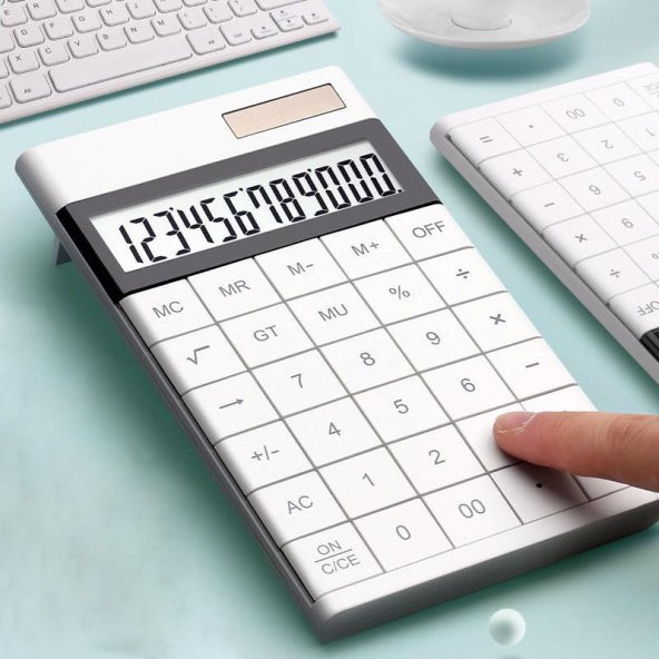 Valkyrie 12 Basamaklı Güneş Enerjili Masaüstü Hesap Makinesi Slim Tasarım Beyaz - 3