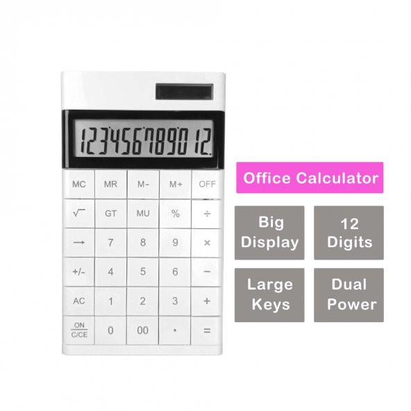 Valkyrie 12 Basamaklı Güneş Enerjili Masaüstü Hesap Makinesi Slim Tasarım Beyaz - 8