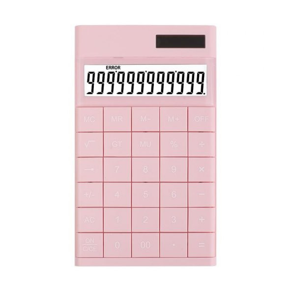 Valkyrie 12 Basamaklı Güneş Enerjili Masaüstü Hesap Makinesi Slim Tasarım Pembe - 2