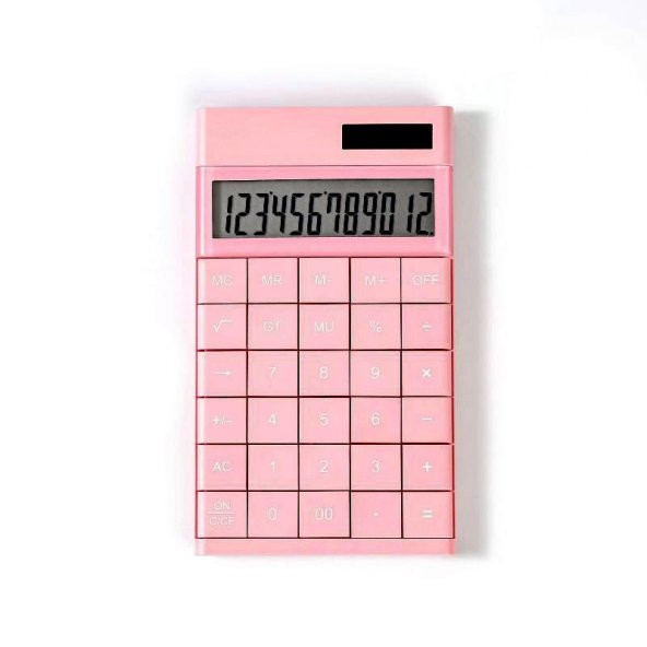 Valkyrie 12 Basamaklı Güneş Enerjili Masaüstü Hesap Makinesi Slim Tasarım Pembe - 3