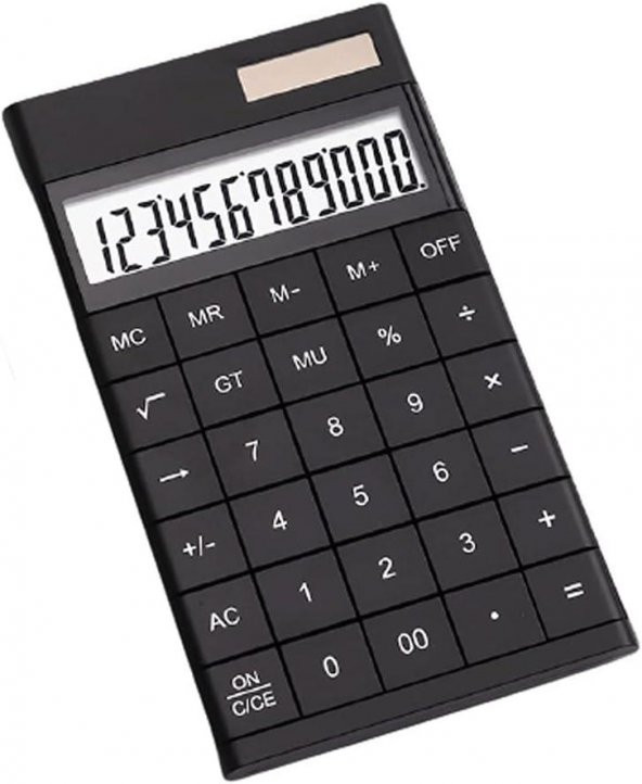 Valkyrie 12 Basamaklı Güneş Enerjili Masaüstü Hesap Makinesi Slim Tasarım Siyah - 4