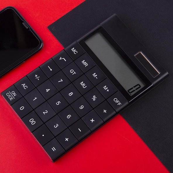 Valkyrie 12 Basamaklı Güneş Enerjili Masaüstü Hesap Makinesi Slim Tasarım Siyah - 6