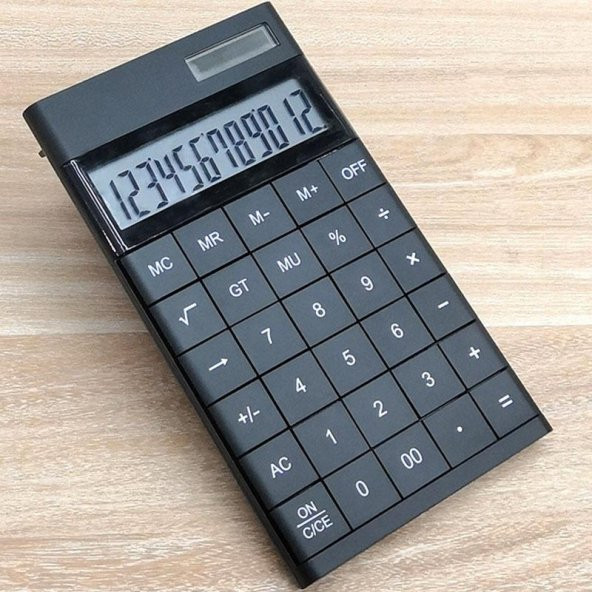 Valkyrie 12 Basamaklı Güneş Enerjili Masaüstü Hesap Makinesi Slim Tasarım Siyah - 7