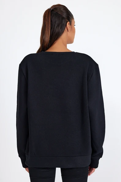 Süperlife Kadın Bisiklet Yaka Rahat Kalıp İçi Polarlı 3 iplik Amerikan Baskılı Swetashırt spr24swk26 - 6