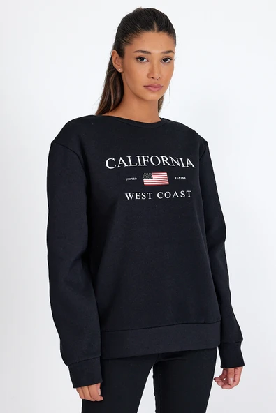 Süperlife Kadın Bisiklet Yaka Rahat Kalıp İçi Polarlı 3 iplik Amerikan Baskılı Swetashırt spr24swk26 - 3