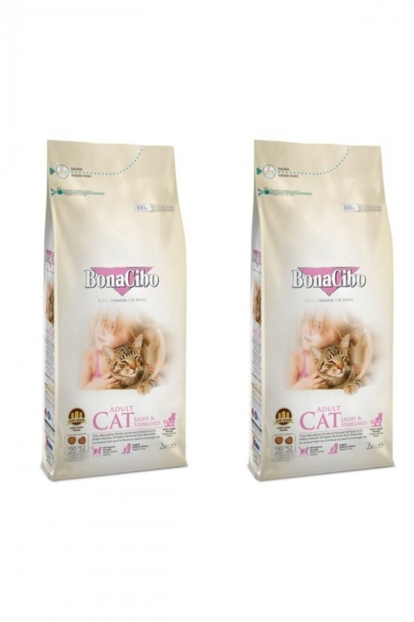 Bonacibo Adult Cat Light Sterilised Kısırlaştırılmış Yetişkin Kedi Maması 2 x 2 KG