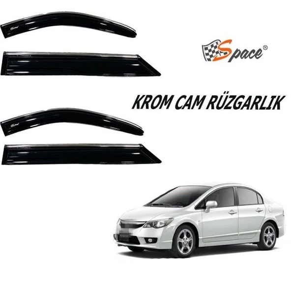 Space Honda civic fd6 uyumlu cam rüzgarlığı kromlu 2006 / 2012 - Resim 2
