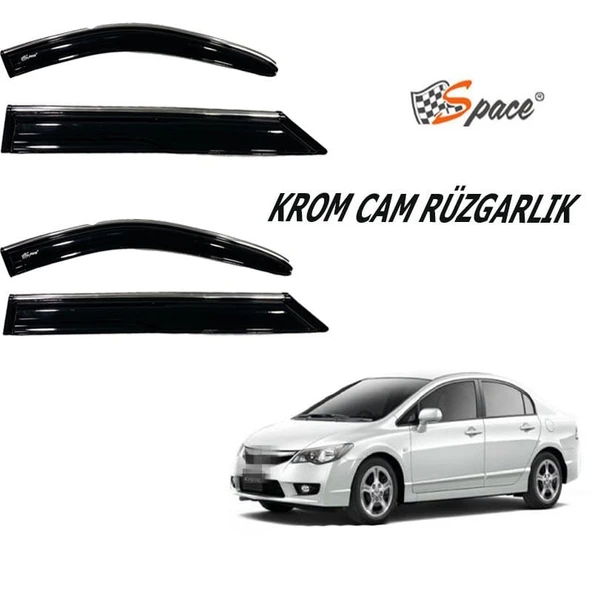 Space Honda civic fd6 uyumlu cam rüzgarlığı kromlu 2006 / 2012 ürün görseli 1