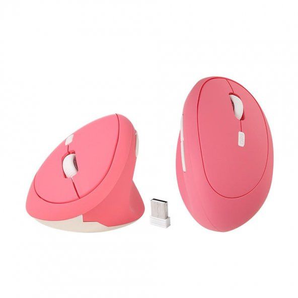 Valkyrie Y08 Dikey Kablosuz 2.4G Sessiz Şarjlı 6 Tuşlu Vertical Mouse 1600DPI 400mAh Pembe - 2