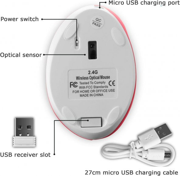 Valkyrie Y08 Dikey Kablosuz 2.4G Sessiz Şarjlı 6 Tuşlu Vertical Mouse 1600DPI 400mAh Pembe - 5