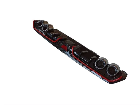 AUTOGP honda civic fc5 uyumlu 4 egzoz difüzör parlak siyah kırmızı şeritli 2016-19 - Resim 2