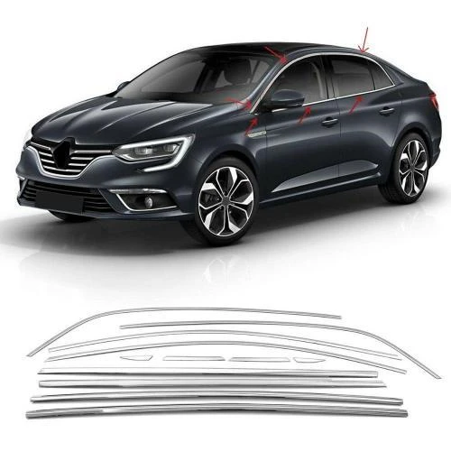 AUTOGP Renault megane 4 sedan cam çerçevesi kenar çıtası krom tamtur 12 parça