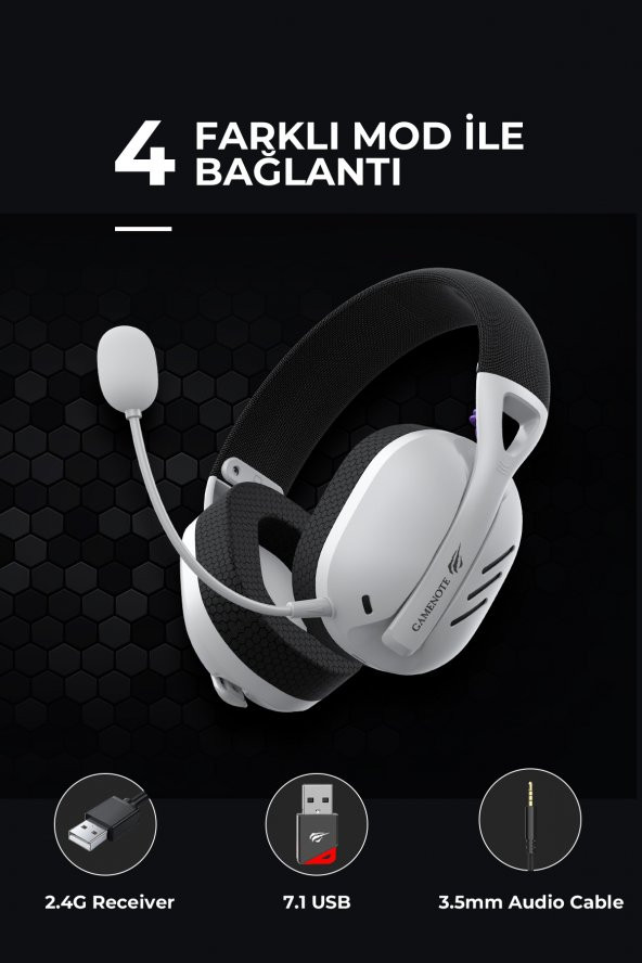 Havit Gamenote Fuxi-H3 Gaming Oyuncu Mikrofonlu Kulaklığı 7.1 - 4 Modlu (BT, 2.4Ghz, Type-C, 3.5mm) - 2