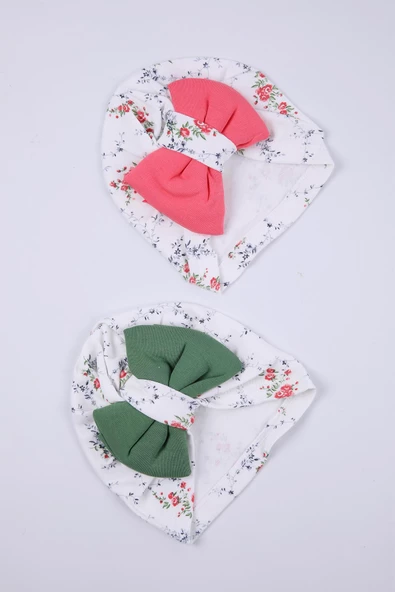Babyhola Kurdeleli Desenli Bebek Bone Şapka Bere 2'li Set 0-6 ay Hediyelik 1758 - 3