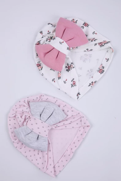 Babyhola Kurdeleli Desenli Bebek Bone Şapka Bere 2'li Set 0-6 ay Hediyelik 1758 - 7