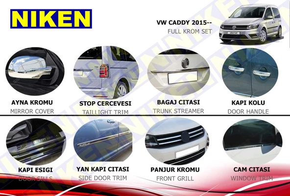 NİKEN Vw caddy krom nikelaj kaplama seti komple 2015+