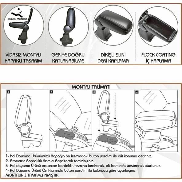 NİKEN Ford courier kol dayama kolçak vidasız orta konsol niken 2015+ - 4