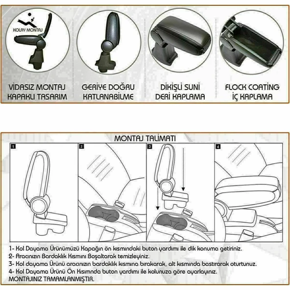 NİKEN Renault megane 2 kol dayama kolçak vidasız orta konsol niken - 4