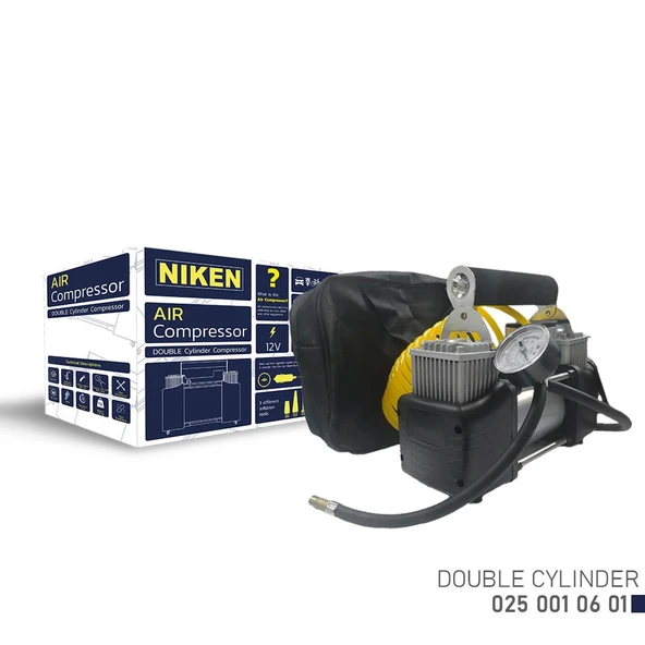 NİKEN Araç lastik hava kompresör metal çift silindir büyük çantalı niken