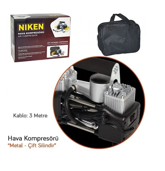 NİKEN Araç lastik hava kompresör metal çift silindir büyük çantalı niken - 3