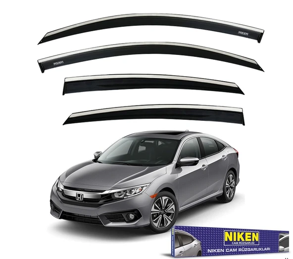 NİKEN Honda civic fc5 uyumlu cam rüzgarlığı kromlu 2016+ niken
