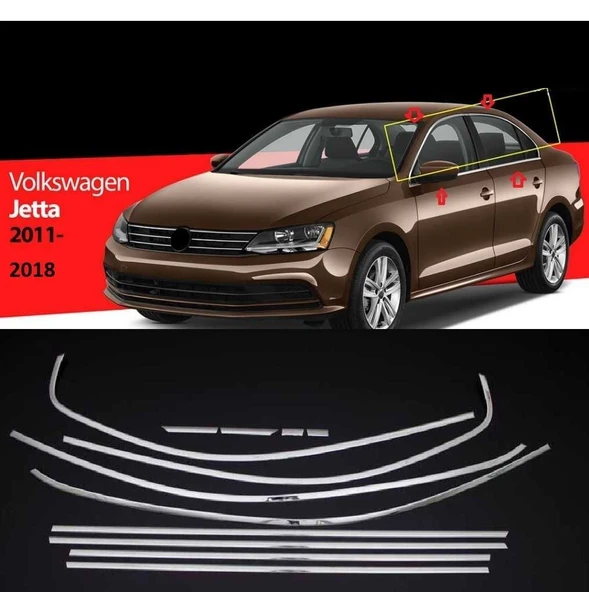 Autogp Vw jetta cam çerçevesi kenar çıtası krom tamtur 2011 / 2020 12 parça