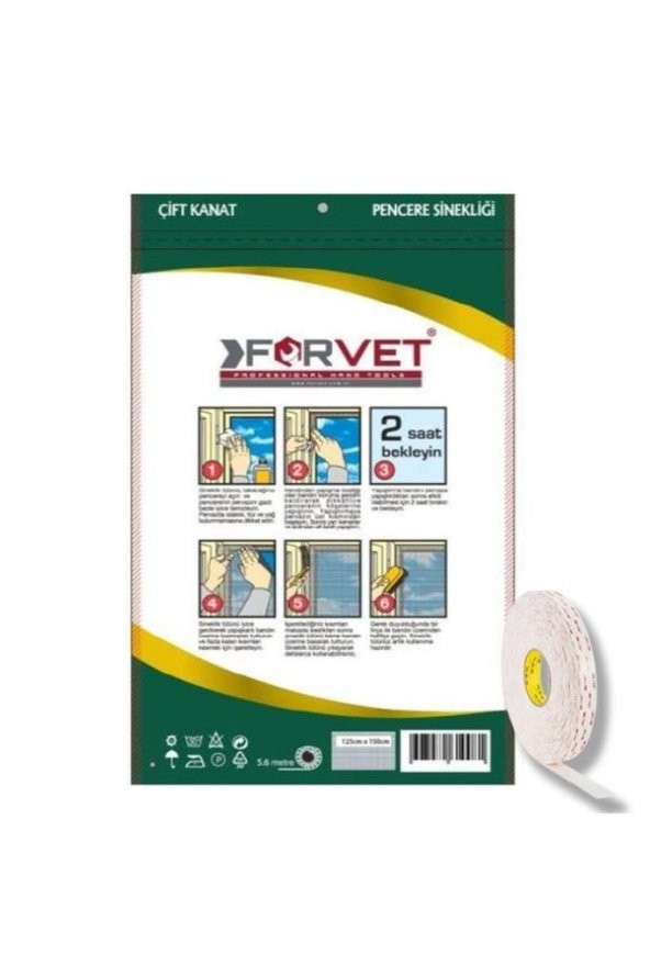 Forvet Çift Kanat Cırtlı Sineklik Pencere Seti 125X150 cm + 4 Metre Bant Hediyeli - 3
