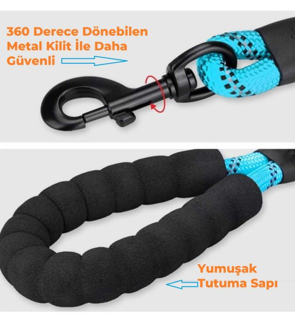 Süslüpati Reflektörlü Fosforlu Köpek Gezdirme Halatı 130Cm - 3