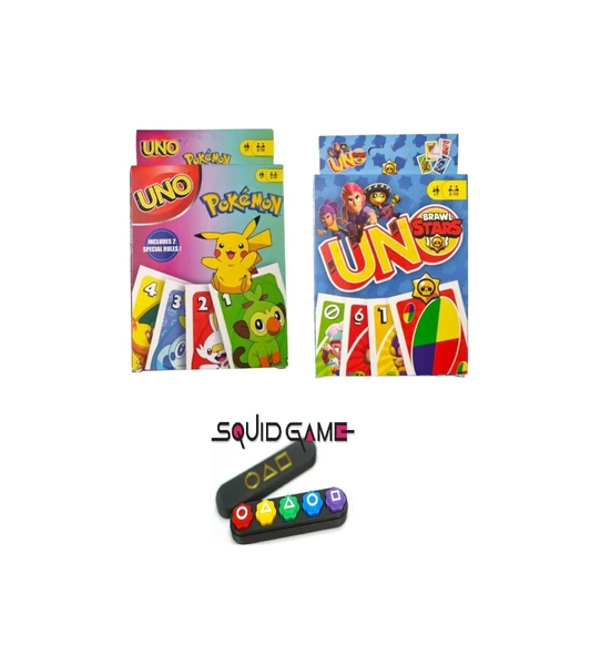 Squid Game 2 Gonggi 5 Taş Pokemon Uno ve Brawl Stars Uno Oyun Kartları