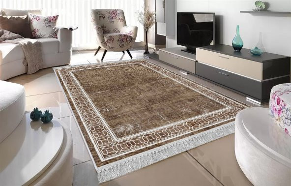 Artızon Halı ART-111 Beyaz Taban Dekoratif Kilim Ince Yıkanabilir Süngerli Dot Taban Salon Halısı