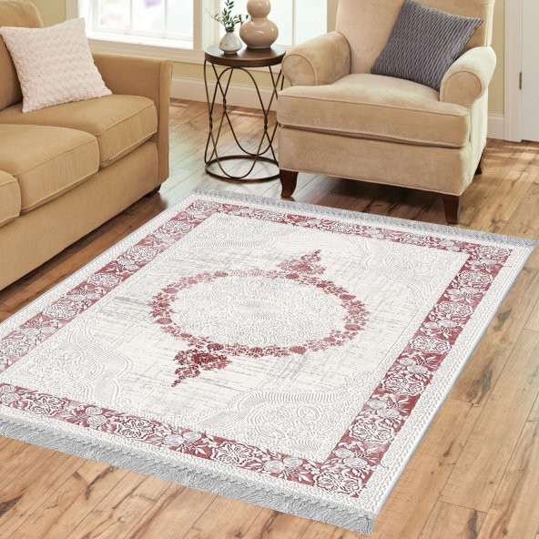 Artızon Halı ART-135 Beyaz Taban Dekoratif Kilim Ince Yıkanabilir Süngerli Dot Taban Salon Halısı