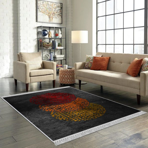 Artızon Halı ART-061 Beyaz Taban Dekoratif Kilim Ince Yıkanabilir Süngerli Dot Taban Salon Halısı