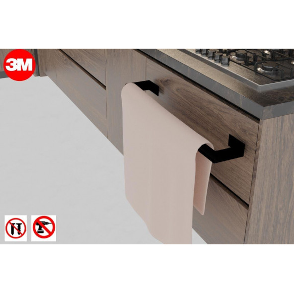 Risingmaber Çift Taraflı Yapışkanlı Siyah Metal Havluluk Mutfak Banyo Havlu Tutacağı 3M Yapışkanlı Tasarım