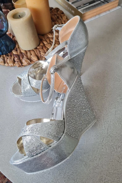 135 7406 Topukla Kadın Dolgu Topuklu Taşlı Abiye Ayakkabı - 10