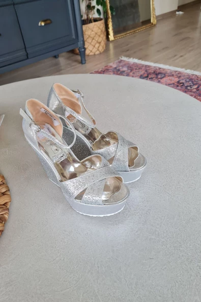 135 7406 Topukla Kadın Dolgu Topuklu Taşlı Abiye Ayakkabı - 12